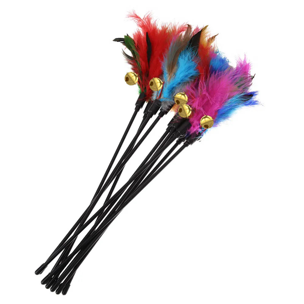 5pcs/set Interactive Funny Cat Stick Colorful Feather Chicken Feather Cat Stick Bell Exquisite Creative Novelty Pet Cat Supplies