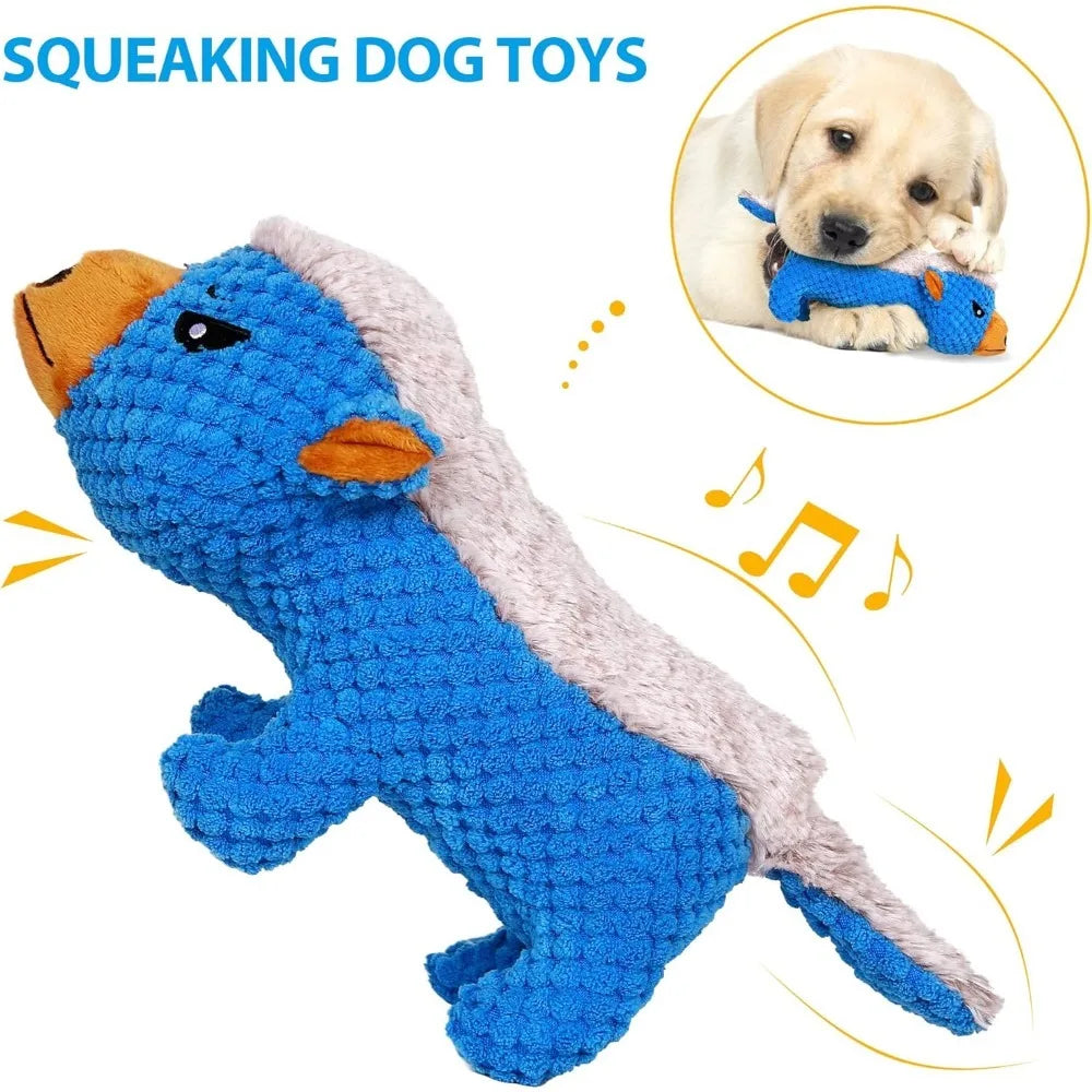 Dog Plush Toys for Aggressive Chewers, Indestructible Dog Squeaky Toys with Crinkle Paper, Durable Teething Chew Toys for Medium