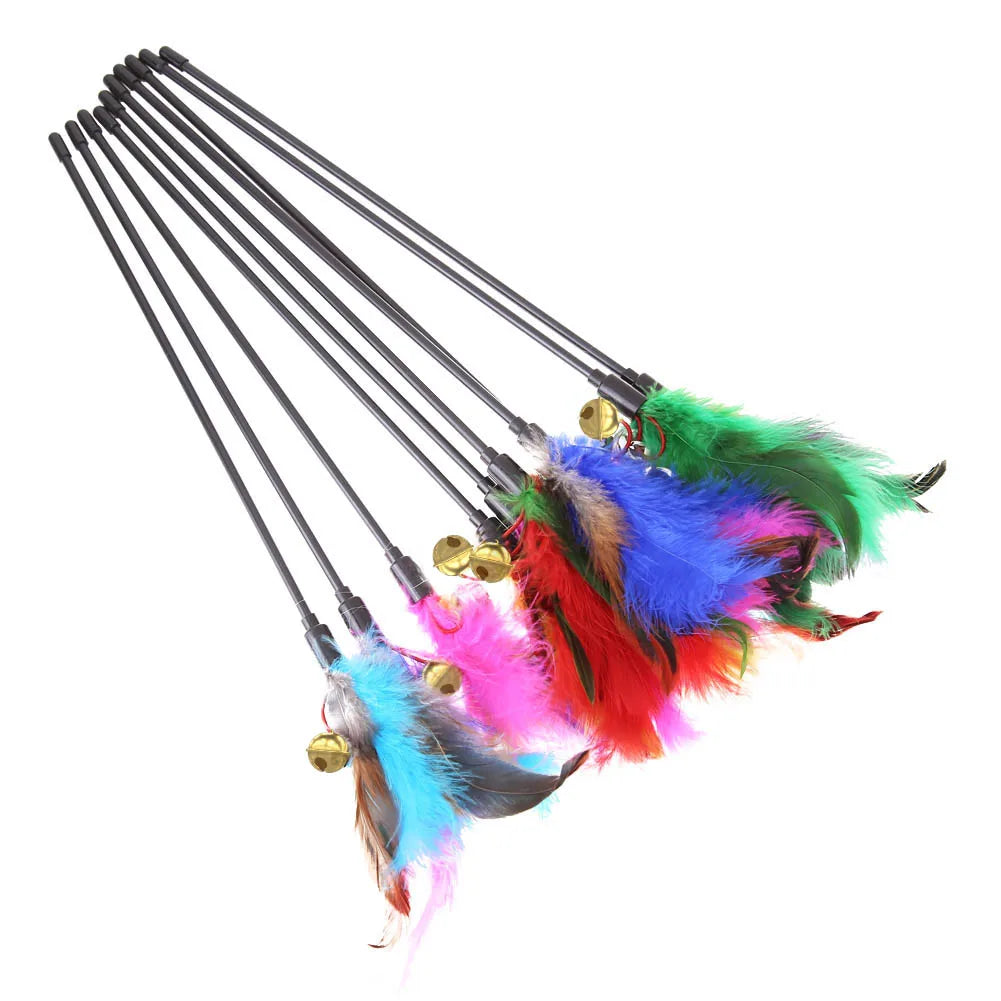 5pcs/set Interactive Funny Cat Stick Colorful Feather Chicken Feather Cat Stick Bell Exquisite Creative Novelty Pet Cat Supplies