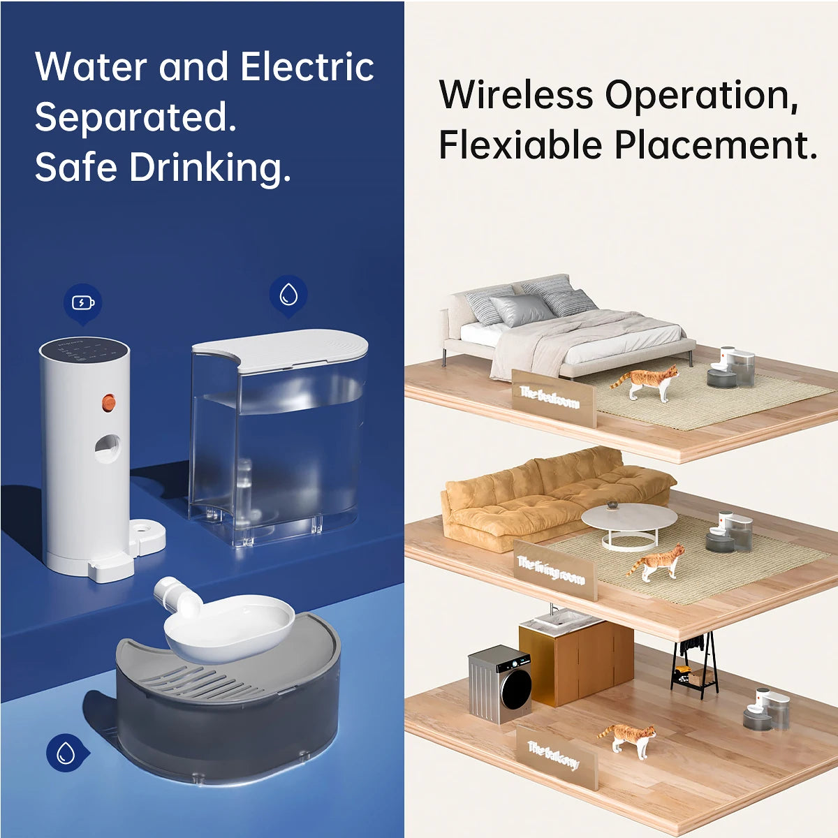 Smart Pet Water Dispenser Wireless Cat Water Fountain Dumping Dog Water Dispenser Rechargeable Automatic Water Feeder