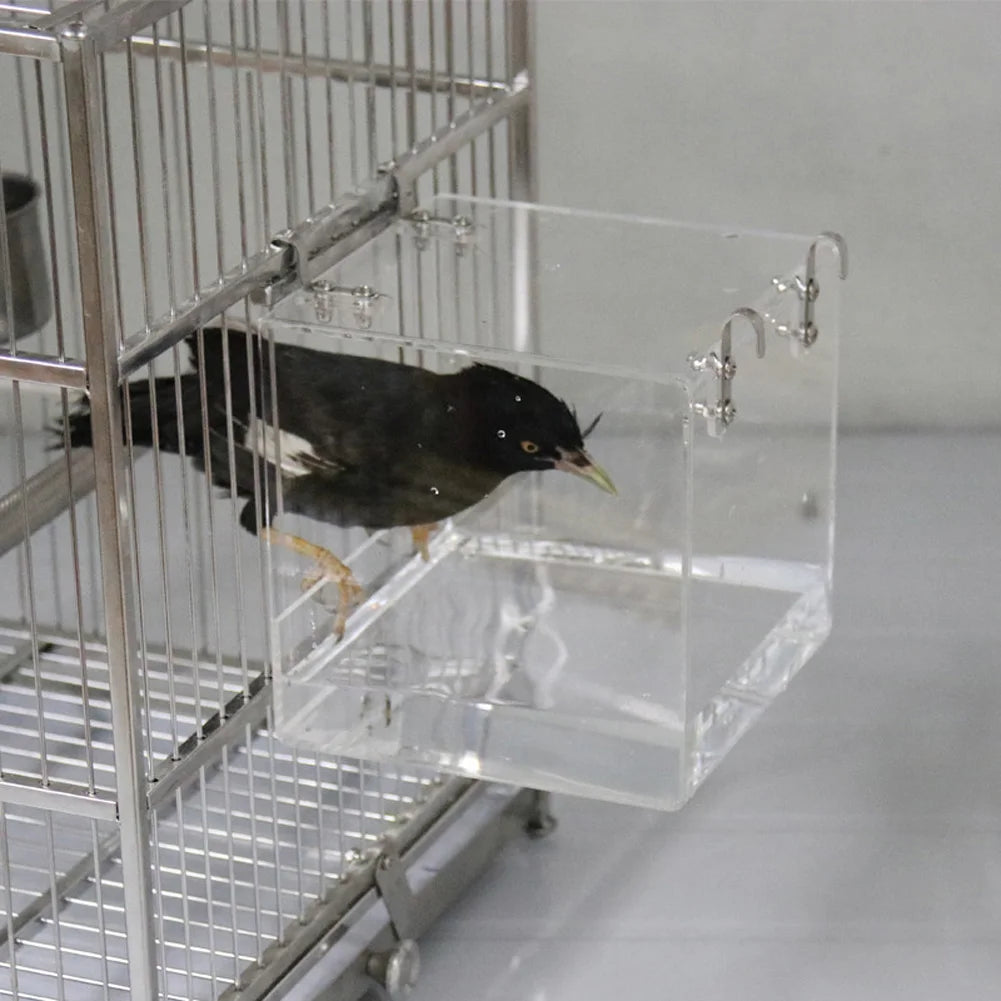 Transparent Acrylic Bird Bath Box Thickened Hanging Water Bath Tub Bird Supplies Shower Cage Accessory