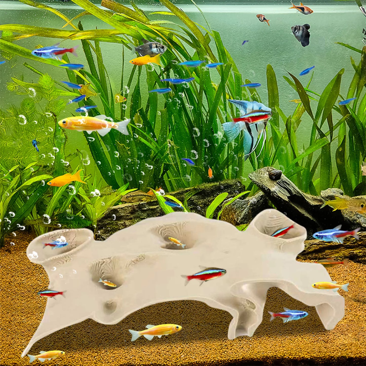 Fish Tank Hidden Cave Hideout Shelter Tunnel for Small Fish Shrimp Reptile 3D Printed Aquarium Landscaping Underground Cave