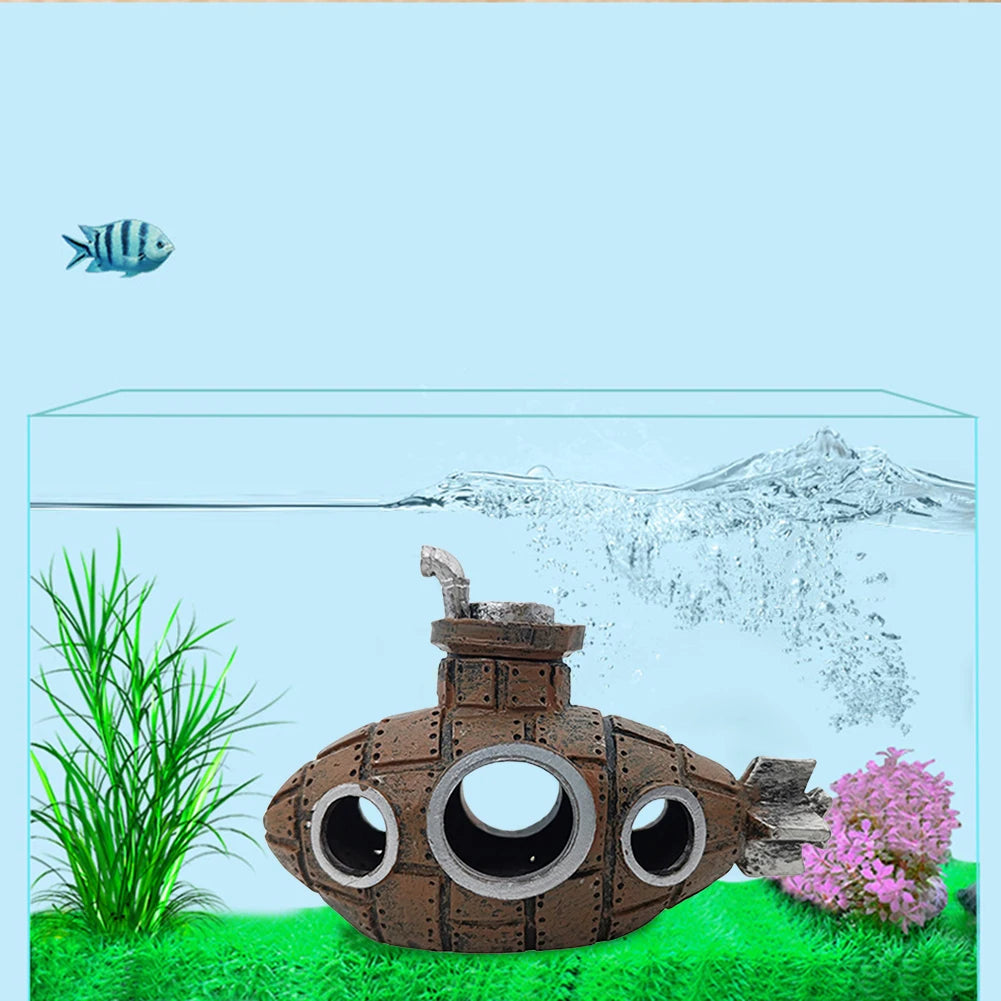 Aquarium Submarine Ornament Fish Shrimp Shelter Cave Creative Fish Hiding Submarine Ornaments for Themed Aquarium Landscaping