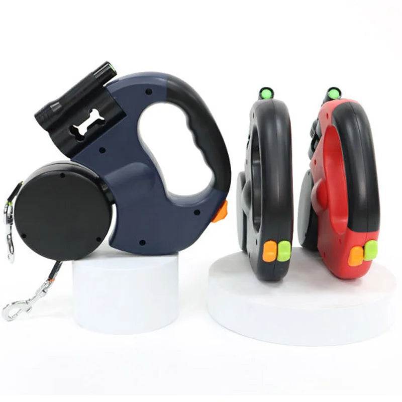 Dual Dog Retractable Leash with LED Flashlight & Waste Bag Dispenser