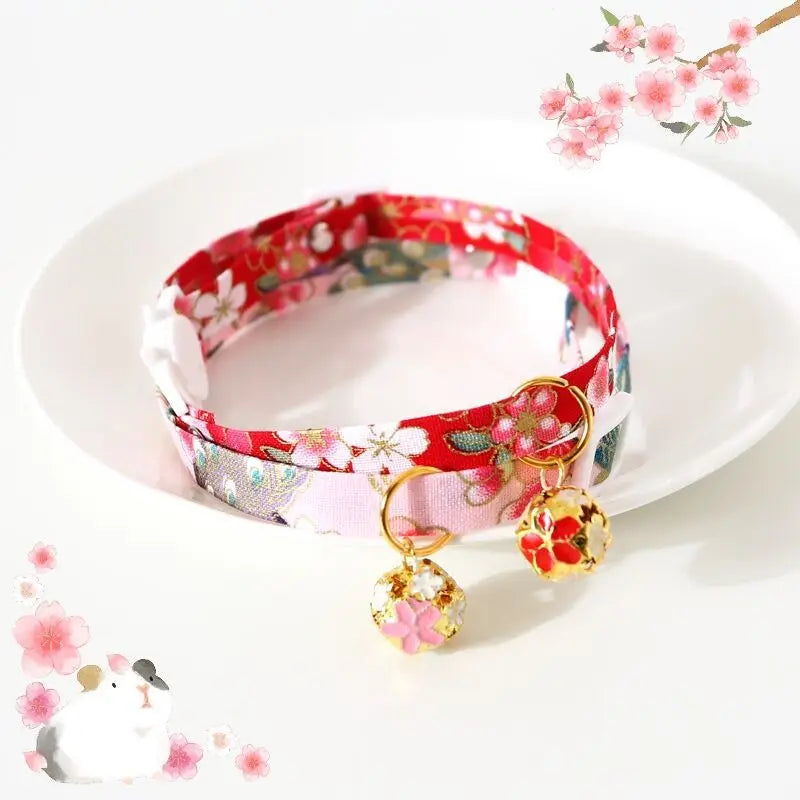 Japanese Style Adjustable Pet Flower Hollow Bell Collar Cat Dog Collar Dog Rabbit Chinese Style Accessories