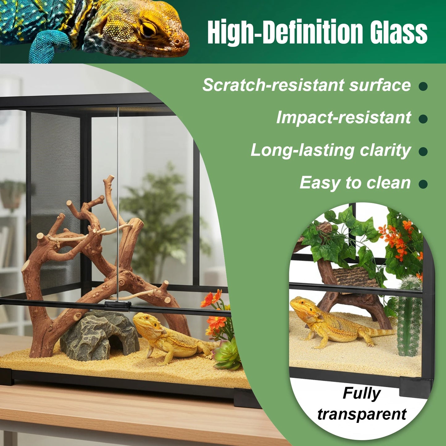 Reptile Zoo Tall Glass Rainforest Habitat Double Hinge Door with Screen Ventilation Reptile Terrarium Easy Assembly Tree Frogs