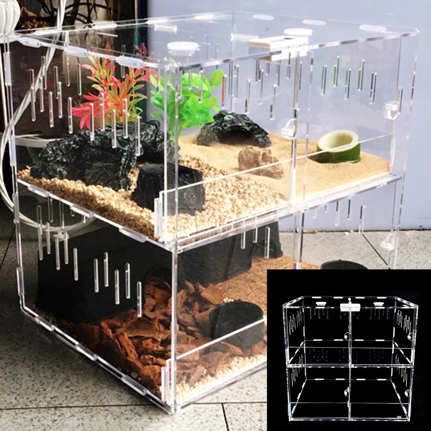 Acrylic Pet Box 4 Grids Reptile Lizard Crawling Insect Breeding Box