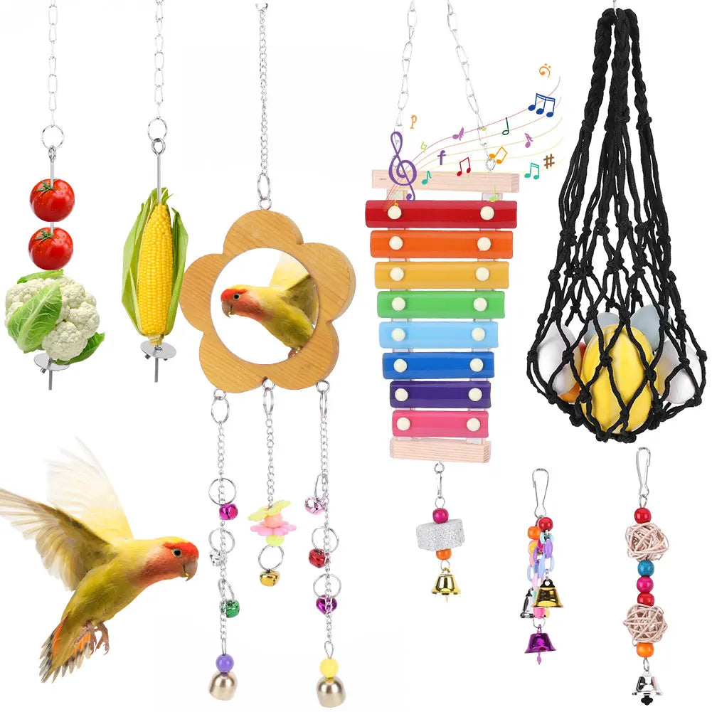 10PCS Bird Toys Set Swing Chewing Training Toys Swing Hanging Standing Chewing Toy Parrot Toy for Cockatiels Parakeets