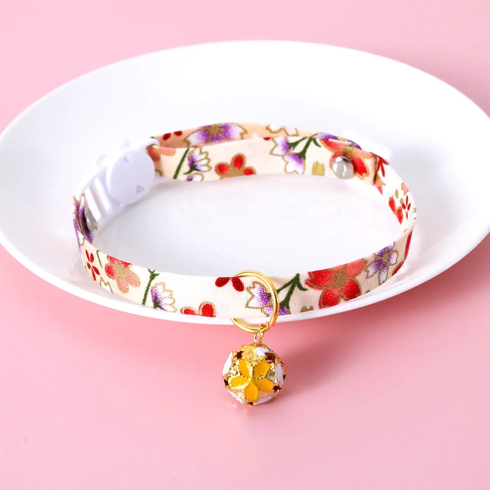 Japanese Style Adjustable Pet Flower Hollow Bell Collar Cat Dog Collar Dog Rabbit Chinese Style Accessories