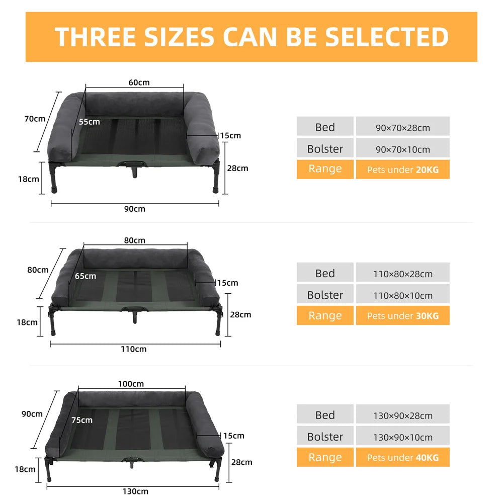 XXL/XL Raised Dog Bed - Outdoor Elevated Cot with Cooling Mat & Plush Mat for Large Dogs