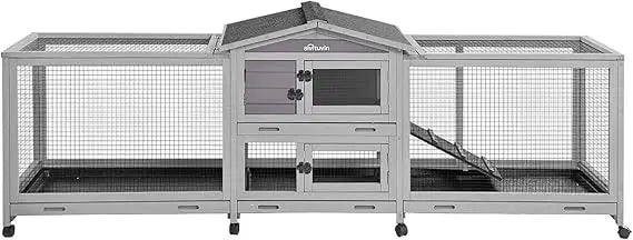 Rabbit Hutch Outdoor Indoor Rabbit Cage Chikcen Coop with Casters Guinea Pig Cage with 3 Deep No Leakage Pull Out Tray,Waterpro