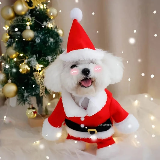 Santa Claus Costume for Small Dogs and Cats Christmas Pet Outfit Festive Pet Dress-Up Cozy Winter Cape for Cats Pet Clothing